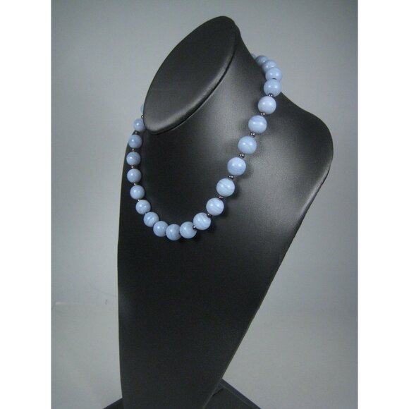 Milor Sterling Silver Blue Lace Agate Stone Beaded Italy Necklace 18 inch Magnet - Picture 6 of 10